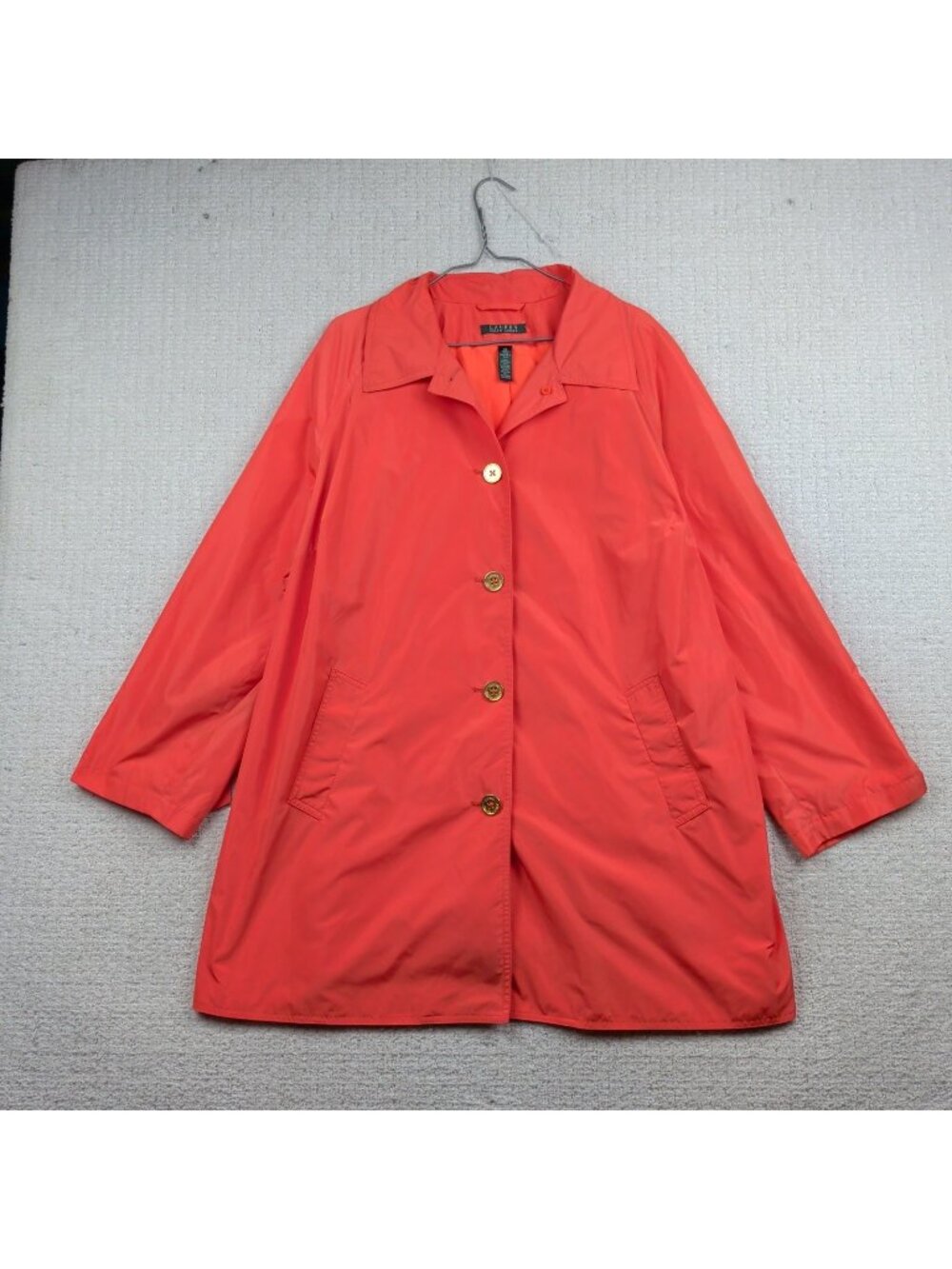 Lauren Ralph Lauren Women's Sz 2x Orange Button Trench Rain Coat Golden Button